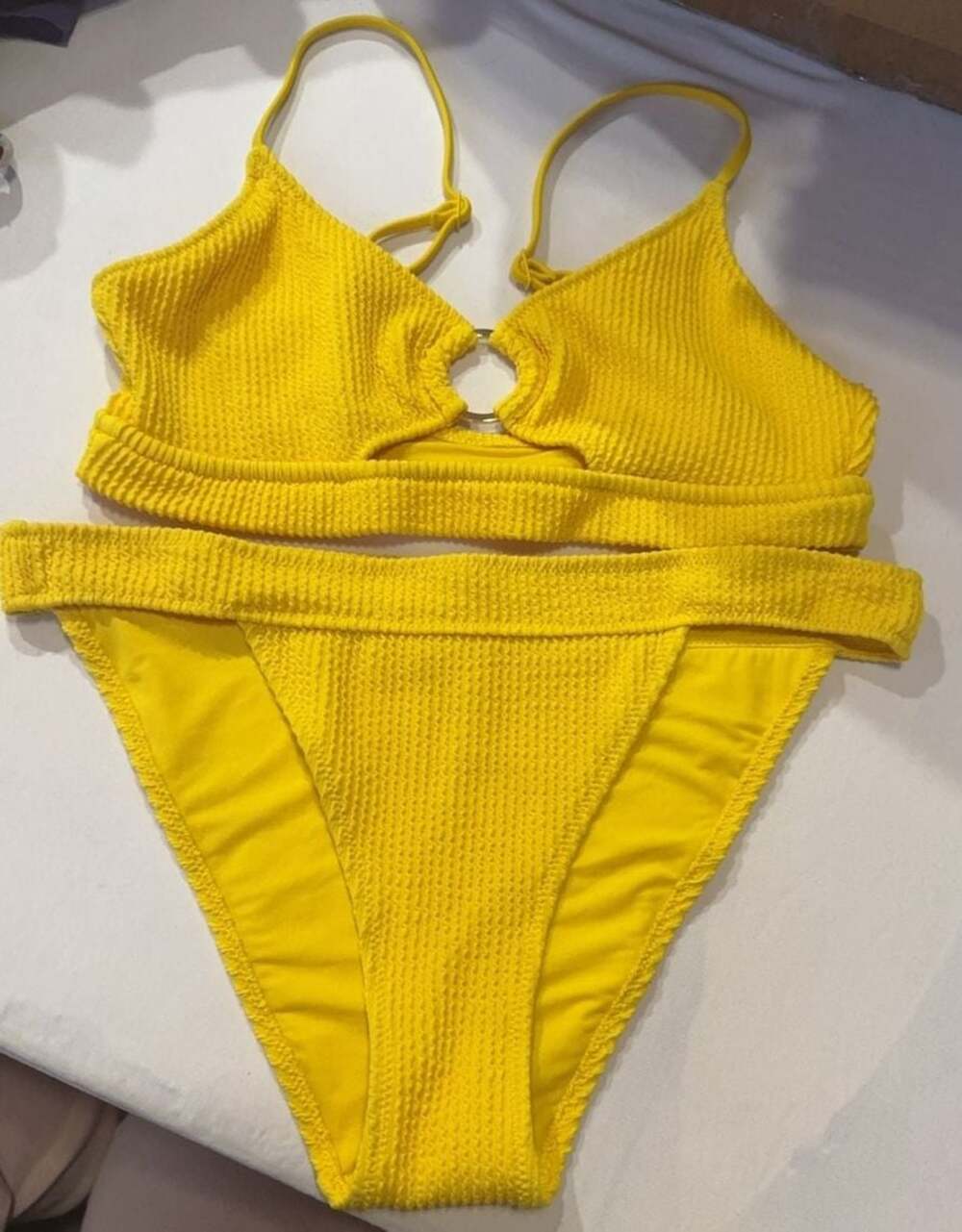 #178 Aerie Real Good Crinkle Ring Bikini Set Yellow Size M